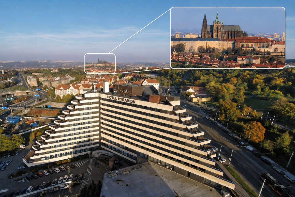 OREA Hotel Pyramida, Prague, with Prague Castle in the distance